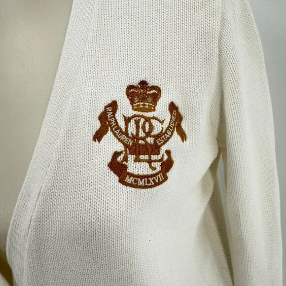 Vintage Ralph Lauren Sport Off White Boyfriend Fit Cardigan Sweater M 100% Cotto - Picture 3 of 8